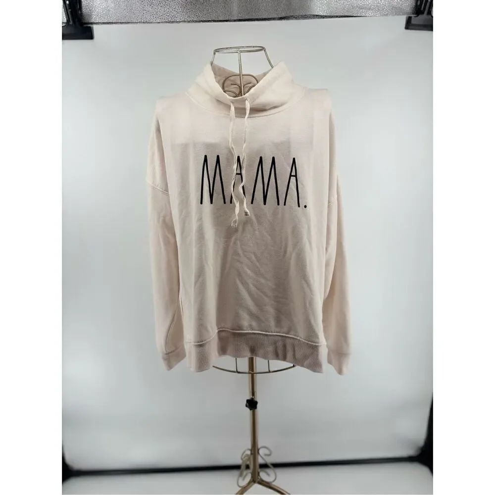 Rae Dunn Mama Funnel Neck Pullover Sweatshirt Size Small Cream